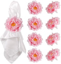 Pink Peony Napkin Rings Set of 8, Big Faux Floral Napkin Ring Buckles Holder by wonlex
