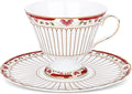 fanquare Nordic Style Tea Cup and Saucer, Classic Stripes Floral Teacup by fanquare
