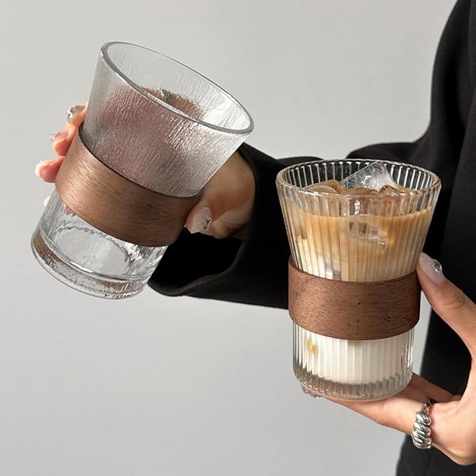 Stripes Glass Coffee Mug | 4-Pack 301-400ml | No Sleeve, Durable Heat-Resistant - Image 2