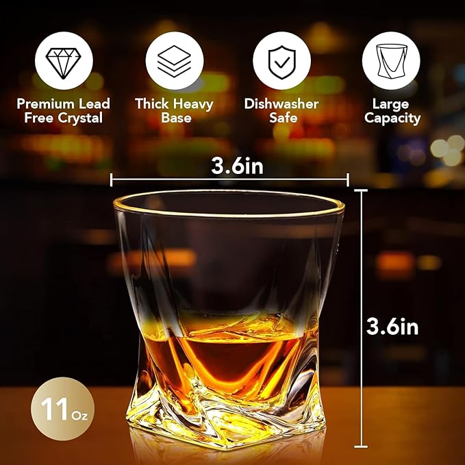 Crystal Whiskey Glass Set of 2 - Old Fashioned Bourbon Glasses, Perfect for Scotch and Cocktails (Style 2,2pcs)