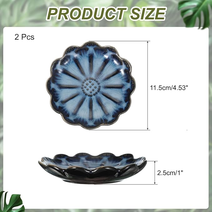 uxcell 2Pcs Ceramics Jewelry Plate, Sunflower Shape Key Holder Bowl for Entryway Table Decor Small Ring Tray Dish Gift for Women Girlfriend, Gradient Blue
