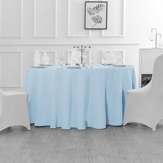 Fokitut 2 Pack Waterproof Round Tablecloth, 120 Inch, Stain Resistant and Wrinkle Polyester Table Cloth, Fabric Table Cover for Kitchen Dining, Wedding, Party, Holiday Dinner-Blue Mist