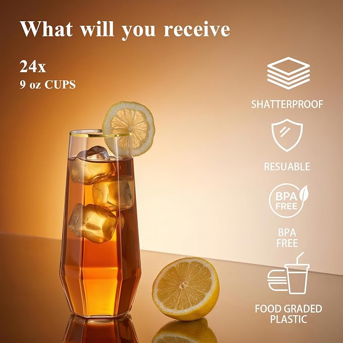 BESTSTAR 48 Pack Gold Rim Plastic Wine Glasses Set, BPA-Free Shatterproof | 24 - Image 5
