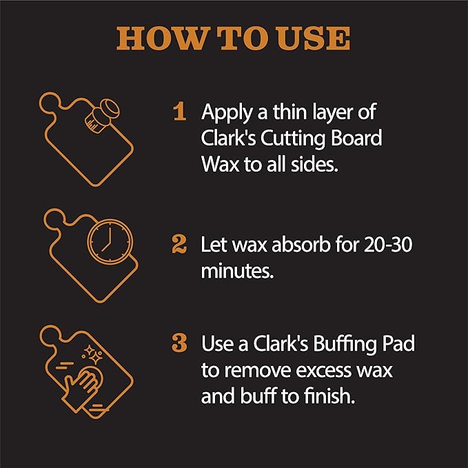 CLARK'S Cutting Board Oil And Wax Kit - Restore The Beauty Of Your Wood - 3-Step Care Solution - Clean Your Wood In All Natural Chemical Free Way - Prevents Cracking Or Warping - Food Safe