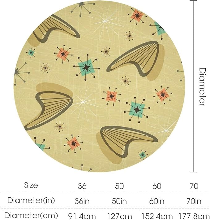 Mid Century Round Tablecloth, Retro Abstract Atomic Boho Geometric Art Printed Tablecloth for Home Party Dining Room Kitchen Decor 36Inch(90cm)