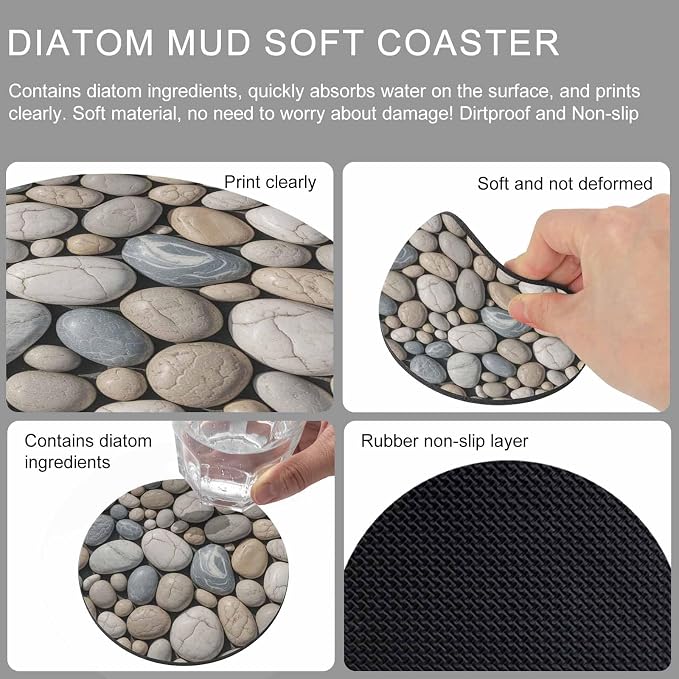 Pebble Stone Coasters Set of 2, Modern Minimalist Nature Art Aesthetics Soft - Image 9