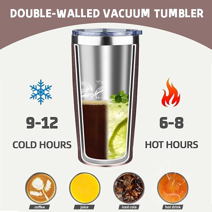 20 oz Tumbler with Lids and Straws, Stainless Steel Insulated Coffee Tumbler - Image 3