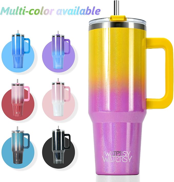 40 oz Shiny Tumbler with Handle and Straw, Stainless Steel Tumbler with Lid and - Image 6