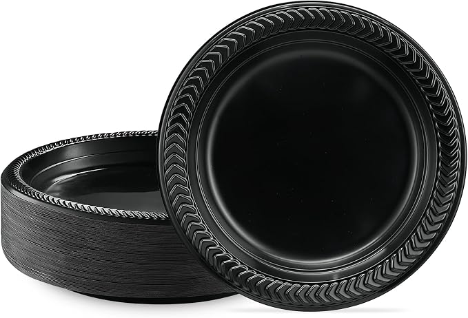 PLASTICPRO 100 PCS Black Plastic Plates Light Weight 7 Inch Plastic Dinner by PLASTICPRO
