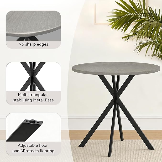 31.5" Round Dining Table Chairs Set for 2, Small Dining Table Chairs Set Space-Saving, Small Dinette Sets for 2 for Kitchen Dining Room Apartment(Gray Table +Gray Chairs)