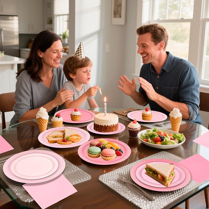 180Pcs Pink Party Supplies Paper Plates and Napkins Serve 60 | Disposable - Image 7
