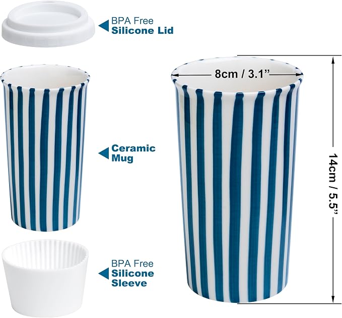 Ceramic Travel Mug with Lid – Cute Aesthetic Coffee Cup - Image 2