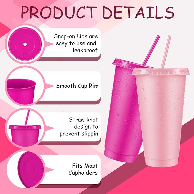 Skylety 12 Pcs Pink Orange Plastic Cups - Image 3