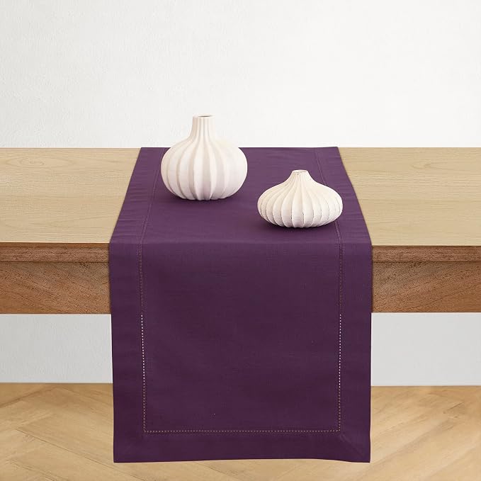 Solino Home Cotton Linen Dining Table Runner Purple Hemstitch, 14 x 120 in | by SolinoHome