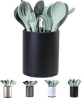 Kitchen Utensil Holder Extra Large 360°Rotating For Counter Organizer Stainless Steel Storage Cooking Silverware Caddy 3 Compartment Flatware Spoon Spatula Tool Cutlery Container（Black）