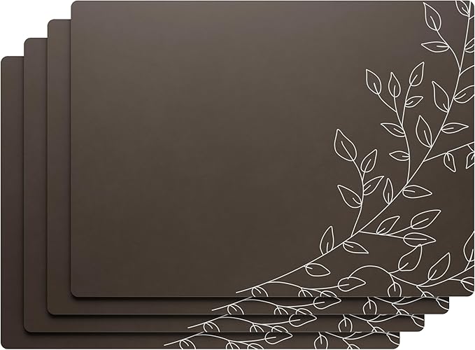 Royalty Art Brown Boho Placemats, 4 Pc. Set, Non-Slip Cork Backed, Wipeable Heat Resistant Surface for Kitchen and Dining Table Protection, Cute Floral Pattern for Farmhouse or Rustic Decor