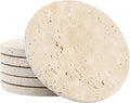 Italian Travertine Coasters Set of 6, Farmhouse Rustic Neutral Style Marble Drink Coasters for Coffee Table Decor, 4 Inch Round Porous Natural Stone Absorbent Coaster, Housewarming Gift