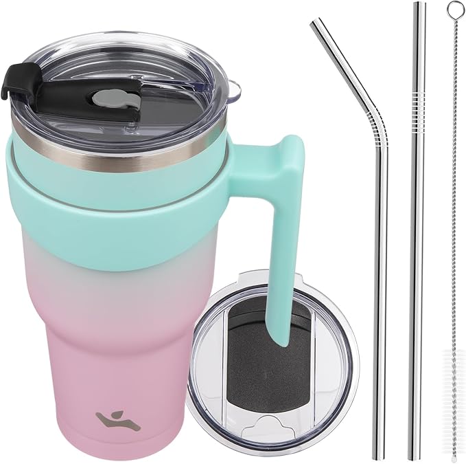 Konokyo 40 oz Tumbler with Handle and Straw, Insulated Travel Mug | Gum; by Konokyo