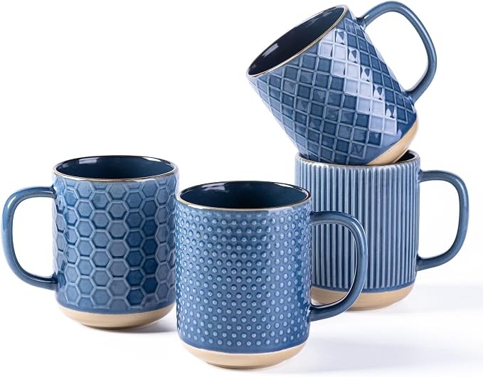 GBhome Coffee Mugs Set of 4, 16 oz Blue Coffee Cups by GBhome
