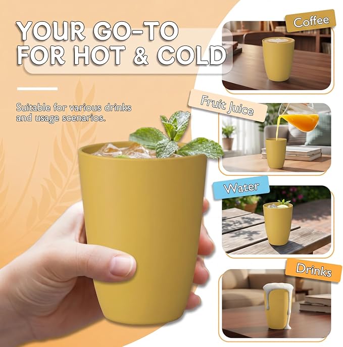 Wrova Wheat Straw Cups 6 PCS Good Alternative to Plastic Reusable Cups 12 oz - Image 4