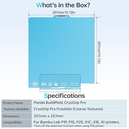 BIQU CryoGrip Pro Frostbite for Bambu-Lab P1S/P1P/P2S/X1C/X1E/A1 257x257mm Cold Build Plate Room Temperature Print Double Sided Upgrade Plate Removable Surface Platform