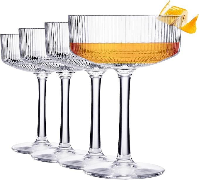 Khen Vintage Art Deco Shatterproof Coupe Martini Cocktail Glasses, 8 oz Clear by Khen