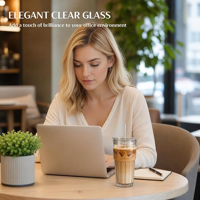 INSETLAN 20oz Clear Glass Cups & Tumbler Set - Image 8