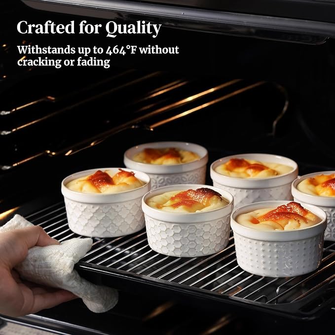 Dowan Ramekins 4 oz Oven Safe Set of 6, Arctic White Porcelain Baking Bowls and - Image 4