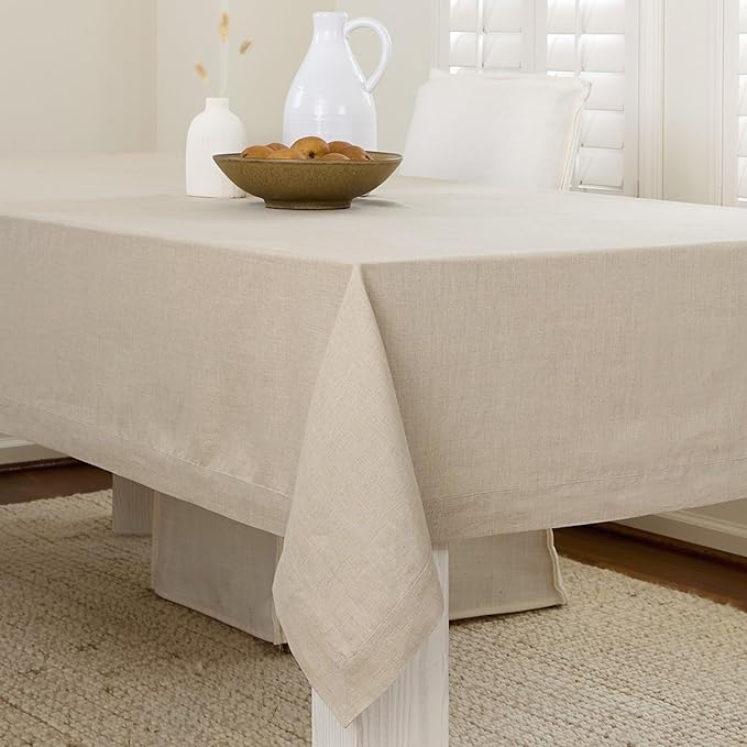 Solino Home Natural Linen Tablecloth 60 x 120 Inch - 100% Pure Linen Table Cloth for Rectangle Tables - Fete, Machine Washable Tablecloth for Spring, Easter