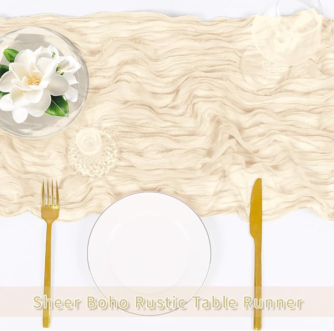 3 Pack Ivory Cheesecloth Table Runner, 17 x 108 inch, Semi Sheer Boho Cheese - Image 5