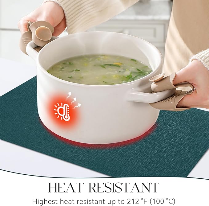 MOSAYT Vinyl Placemats Set of 4, Heat Resistant Place Mats 100% Waterproof Washable & Wipeable Faux Leather Reversible Table Mats for Kitchen Dining Party Indoor Outdoor, 12" x 17", Grey/Teal