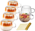 Viovian 12oz Clear Glass Coffee Mugs Set of 6 Ribbed Coffee Cups by Viovian