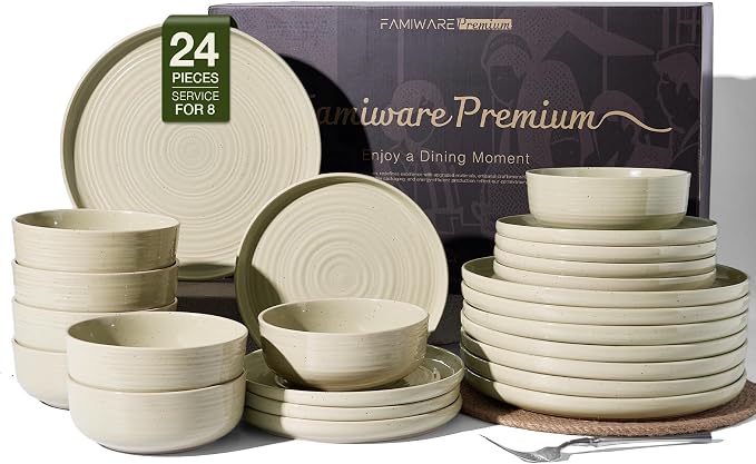 Stoneware Dinnerware Set for 8, Chip & Scratch Resistant Everyday Ceramics by FamiwarePremium