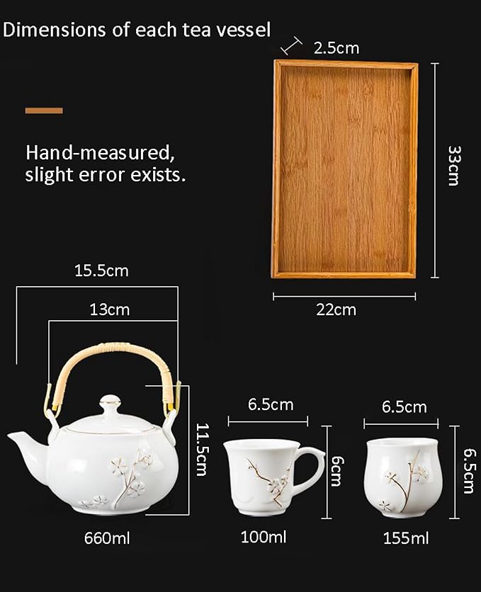 KEYDUACU Japanese Tea Set, Kiln-Formed Ceramic TeaSet, Plum Blossom Embossed - Image 7