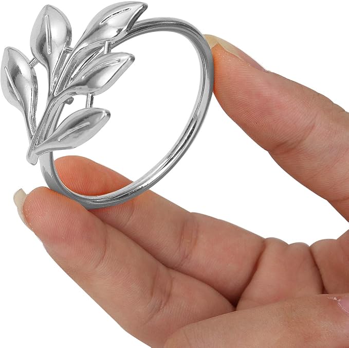 KPOSIYA Set of 20 Leaf Napkin Rings Metal Silver Napkin Holder Table Napkin - Image 7