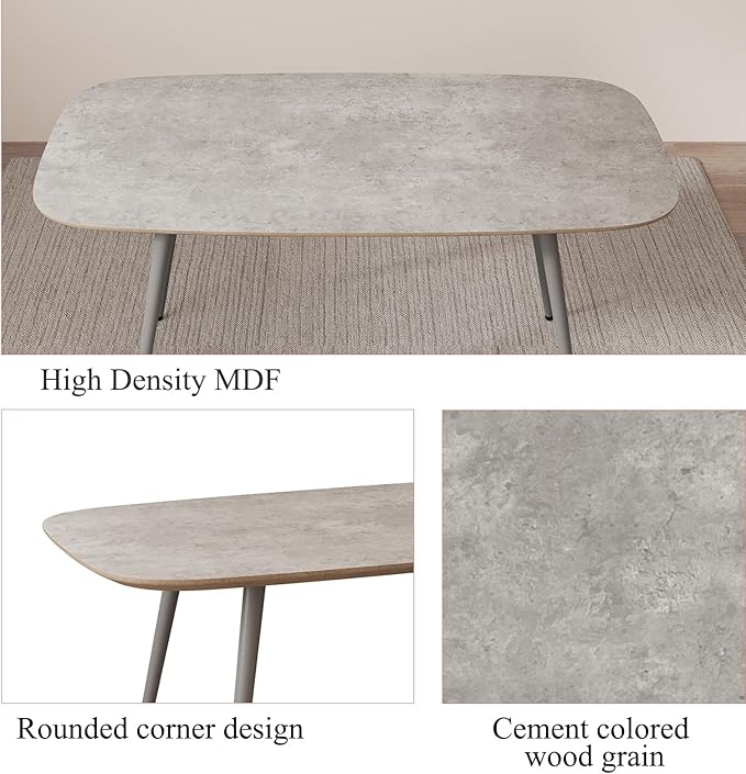 47''Dining Table Set for 4,Modern Wood Dining Table,Leather Dining Chairs 4,Table and Chairs Set of 4,Ideal for Kitchen Dining Room (Gray Table + 4 U-Shaped Gray Chairs, 47.2")