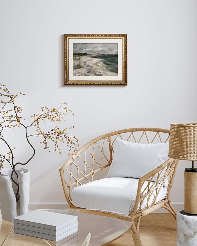 InSimSea Retro Gold Framed Wall Art, Home Room Coastal Storm Clouds Vintage Wall Decor, Canvas Print Artwork, Farmhouse Country Decor, Antique Picture Frame Landscape Paintings, 13x16 Inch