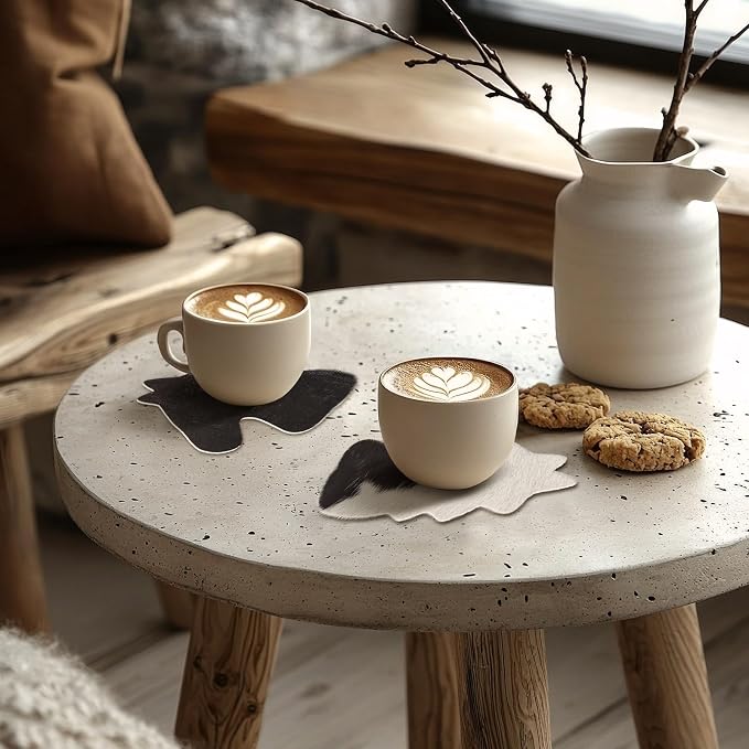 Hushee 12 Pcs Cowhide Coasters Round Natural Leather Cowhide Drink Coasters - Image 4