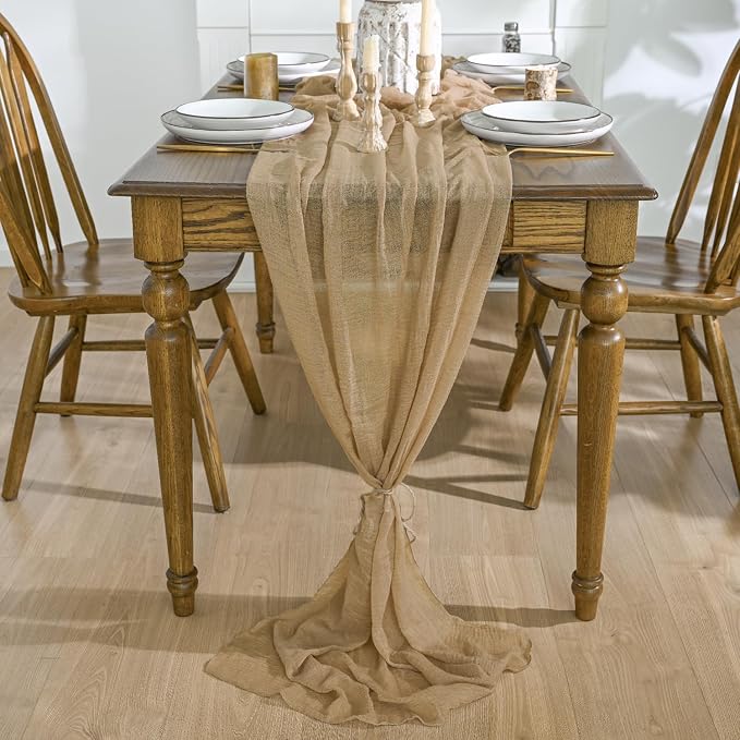 Artoid Mode 6PC Boho Cheesecloth Gauze Sand Wedding Table Runner, 120 Inch - Image 3