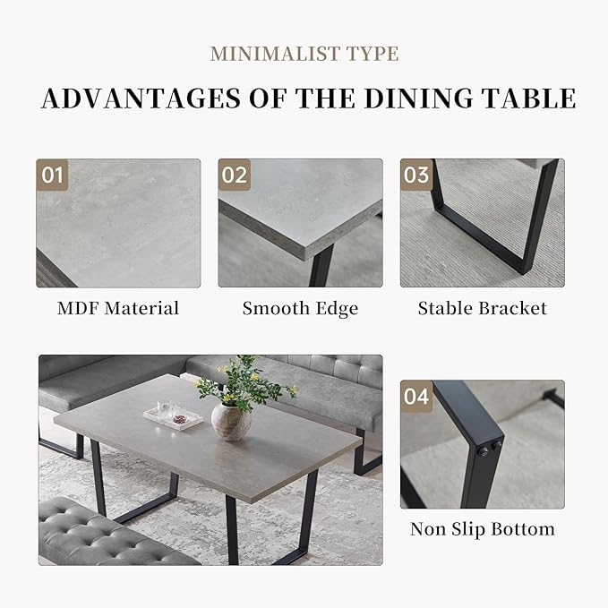 3 Piece Dining Table Set with Bench, 42.9 Inch Modern Kitchen Table with Right Seat Corner and 43.3 Inch Bench for Family Dining Room Furniture