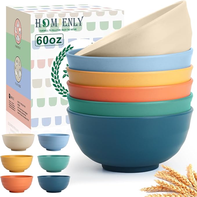 Unbreakable Large Wheat Straw Bowls 60 OZ Salad Bowls by HOMIENLY