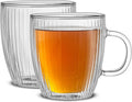 JoyJolt Fluted Glass Coffee Mugs, Double Wall 13.5oz Clear Glass Coffee Mug Set by JoyJolt