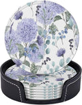 6 Pcs Blue Purple Hydrangea Flower Leather Coasters by Jfniub
