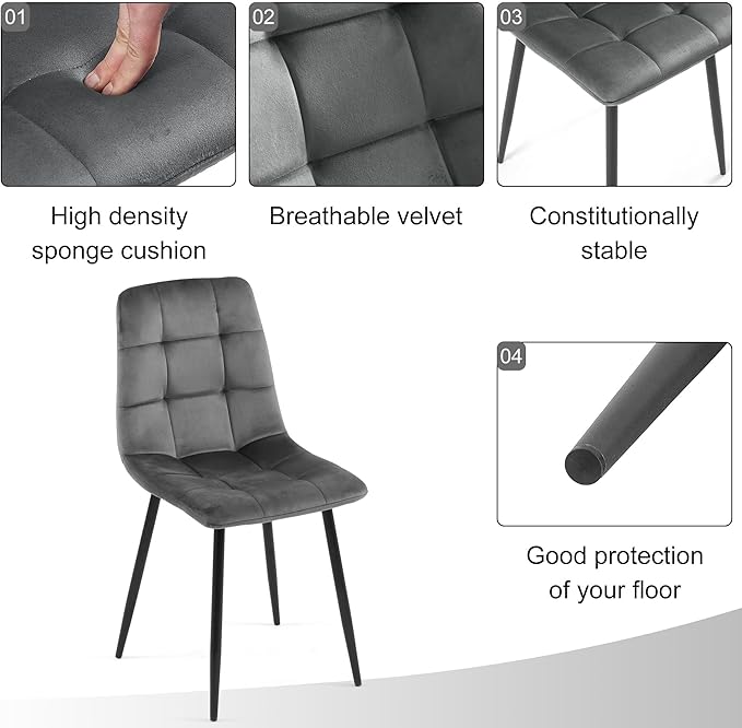 3 Piece Dining Table Set for Small Spaces - Round Kitchen Table Chairs Set of 2 with Gray Velvet Upholstered Chairs -Space Saving Dinette for Kitchen, Dining Room