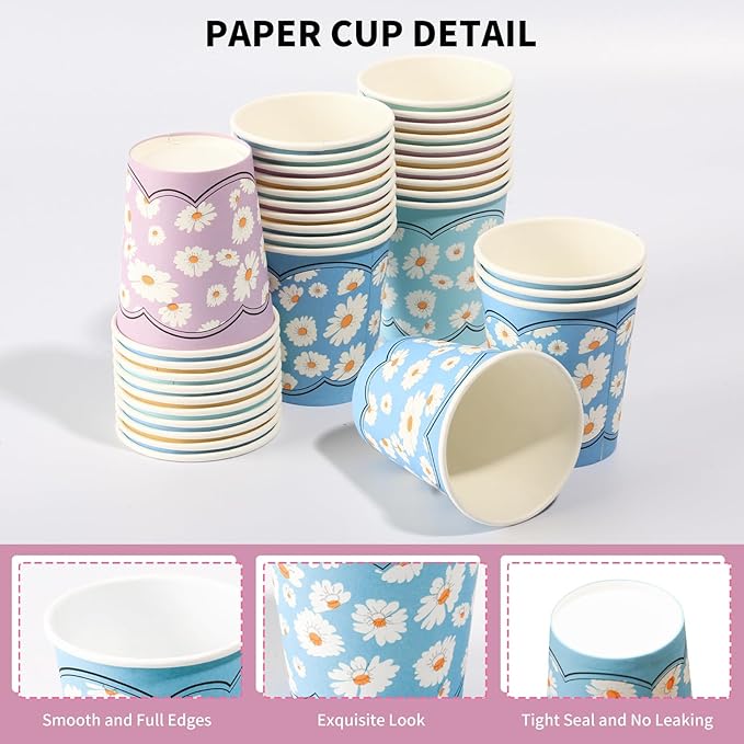 500 Pack 5oz Disposable Paper Cups, Colorful Small Mouthwash Cups, for Party, Picnics, Barbecues, Travel and Events, Daisy