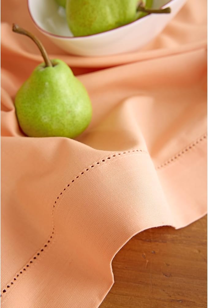 Solino Home Cotton Linen Dining Table Runner Peach Hemstitch, 14 x 120 in | - Image 7