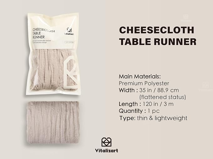 Vitalizart Cheesecloth Table Runner Nude 10ft Gauze Boho Rustic | 120 Inches - Image 2