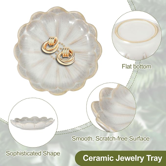 uxcell 1Pcs Ceramics Jewelry Plate, Sunflower Shape Key Holder Bowl for Entryway Table Decor Small Ring Tray Dish Gift for Women Girlfriend, White