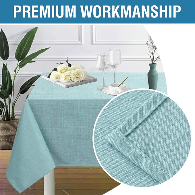 H.VERSAILTEX Linen Textured Table Cloths 60 x 84 Inch Premium Solid Tablecloth Spill-Proof Waterproof Table Cover for Dining Buffet Feature Extra Soft and Thick Fabric Wrinkle Free, Aqua