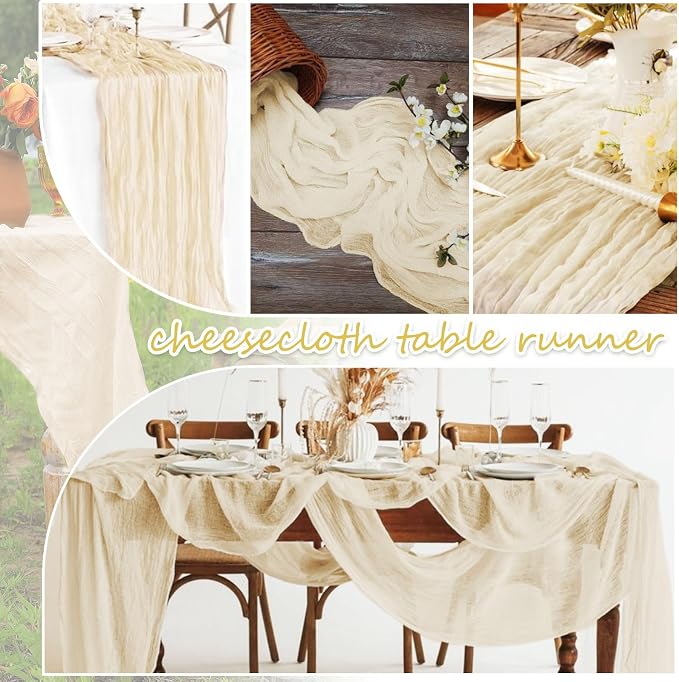 8 Pack Ivory Cheesecloth Table Runner 10FT Long Boho Gauze Fabric Table Runner - Image 4